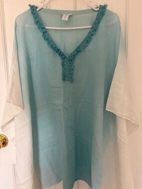 J JILL lightweight blue fringe collar top - poncho style. NWOT Size XL - 3X
